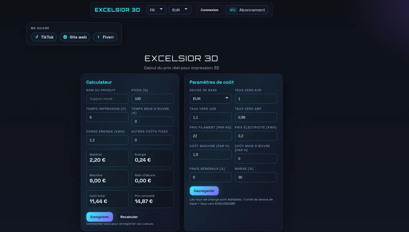 Aperçu de l'application Excelsior3D